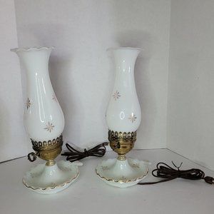 PAIR Atomic Starburst Table Lamps Mid Century Space Age Milk glass Vintage